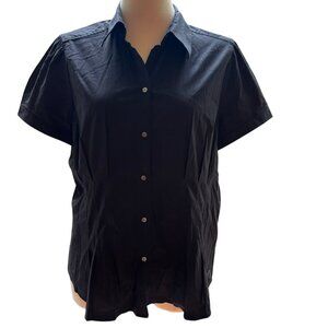NWT The Limited Black Button Down Short Sleeve Blouse with Pleating Size XL